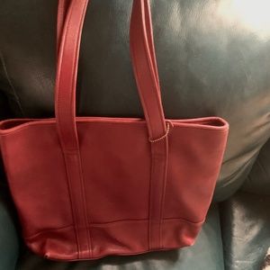 Vintage Brick Red Coach Large Leather Tote Shoulder Bag Creed #6509